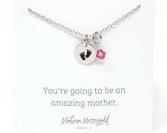 Expecting Mother Gift for Mom to Be Gift Baby Feet Necklace for Mom Pregnancy Gift for First Time Mom Gift Mom to Be Birthstone Necklace