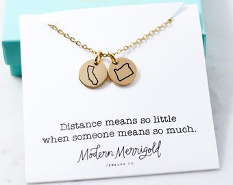 Two State Friendship Necklace for Women Long Distance Best Friend Gift State Necklace with Two States Long Distance Relationship Gift