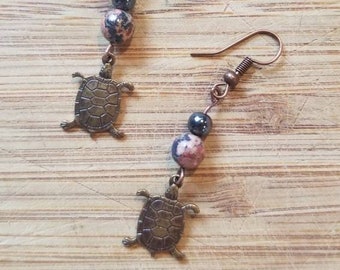 Handmade brass turtle earrings