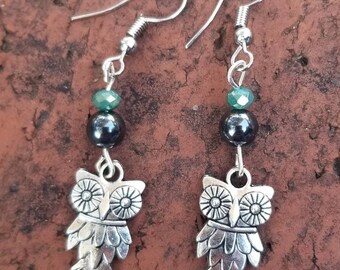 Handmade owl earrings, surgical steel.