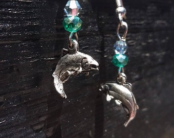 Handmade salmon earrings, surgical steel.