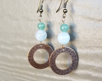 Handmade brass earrings with natural stone embellishments