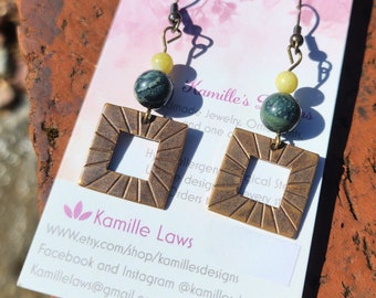 Handmade brass square earrings