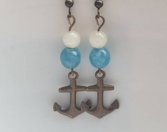 Handmade brass anchor earrings