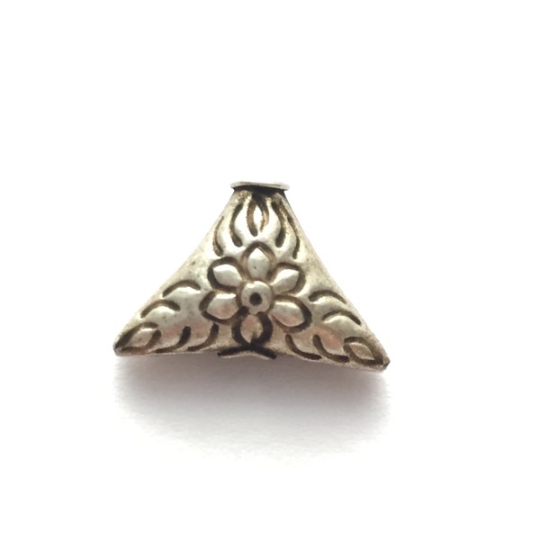 Thai/Khmer Silver Flower Triangle Vintage Bead 15x12mm