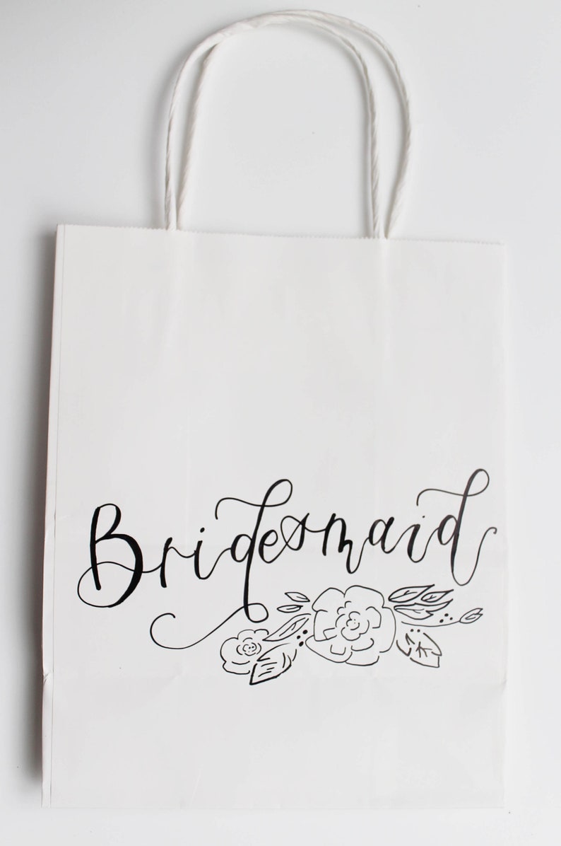 Personalized Bags Birthday Gift Bag Wedding Gift Bag Bachelorette Bridal Party Bags Custom Floral White Gift Bags Floral Handwritten