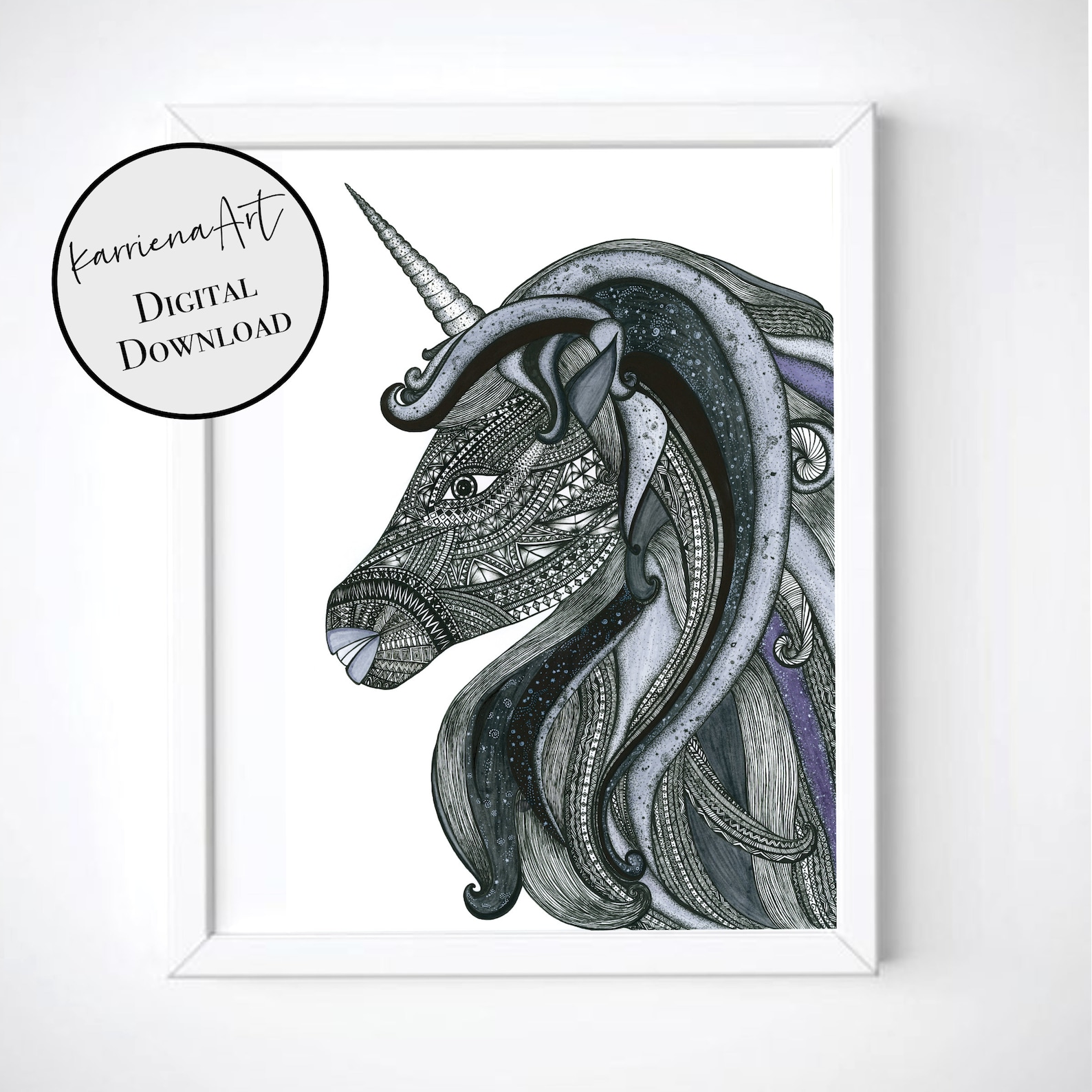 Unicorn Ink Pen Drawing Digital Download Unicorn Printable | Etsy