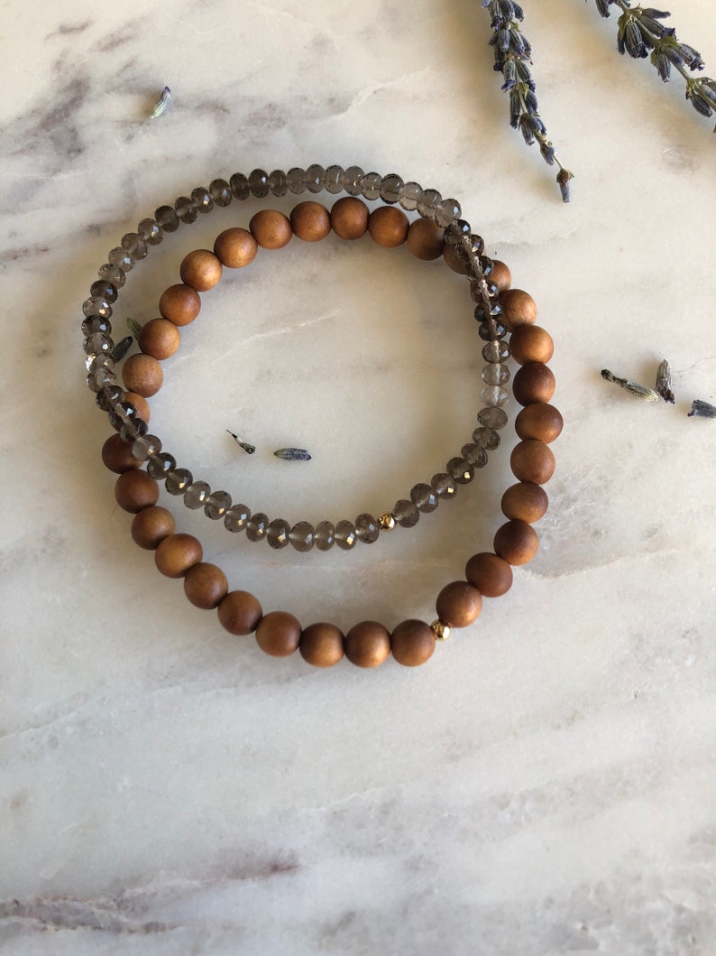 14k Gold bracelets Sandalwood /& Smoky Quartz
