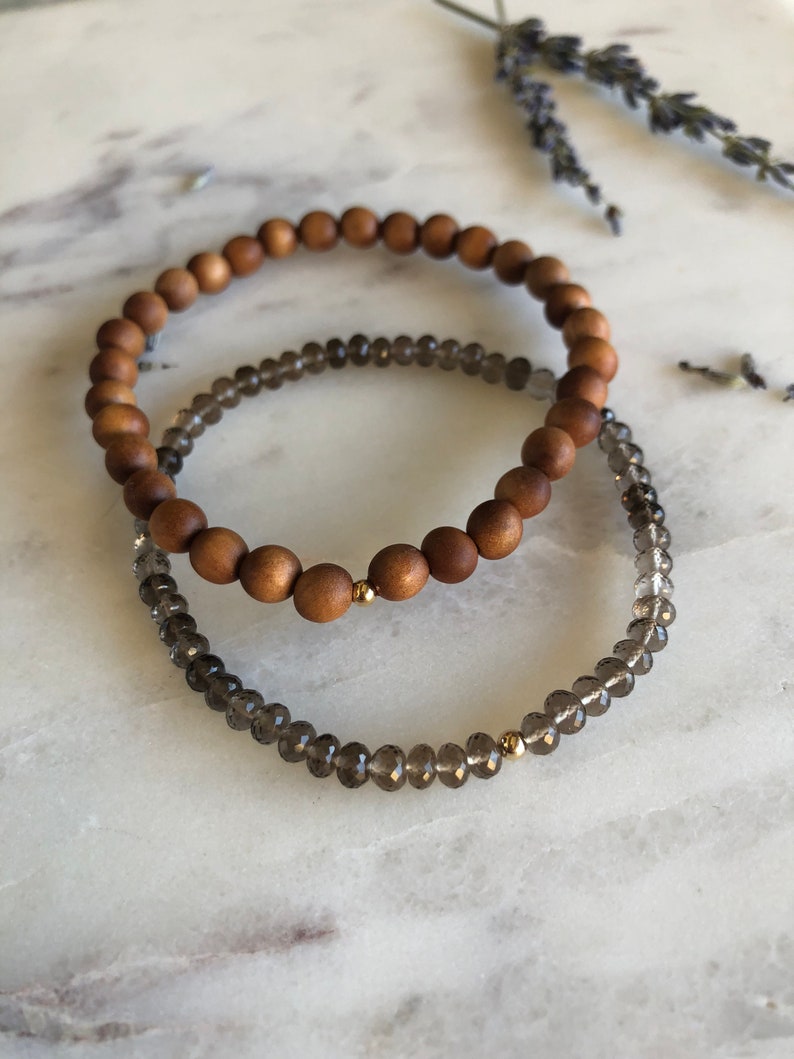 14k Gold bracelets Sandalwood /& Smoky Quartz