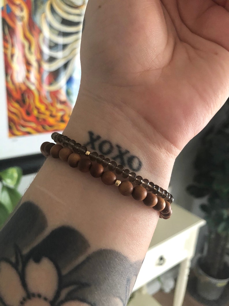 14k Gold bracelets Sandalwood /& Smoky Quartz