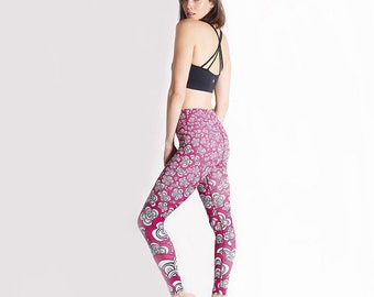 Leggings Henna raspberry&white