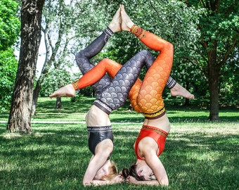 Printed LEGGINGS MANDALA for Yoga Fitness Pilates Dance ACTIVEWEAR (orange or grey)