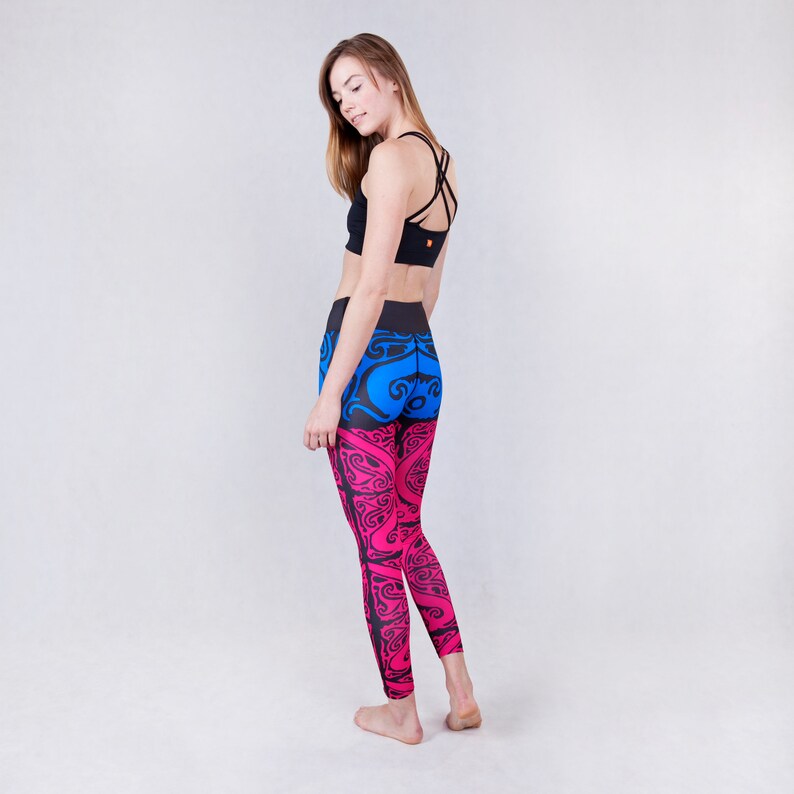 Leggings Hornbill Printed Tattoo Blue Pink Activewear Pants Yoga Fitness Climbing Dance Breathable image 3