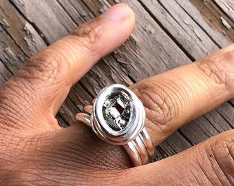 Fine Silver Peruvian Pyrite Nugget Ring