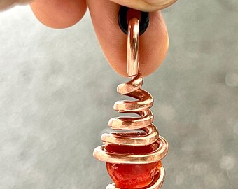 Mexican Fire Opal Pendant | Copper Wire Wrapped Crystal Necklace (October Birthstone)