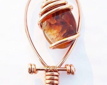 Fully Wrapped Tumbled Carnelian Ankh Necklace