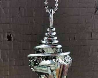 Pure Silver Wrapped Peruvian Pyrite Necklace