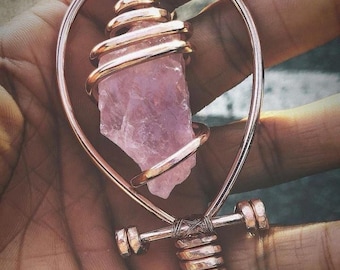 Fully Wrapped Rose Quartz Ankh Necklace