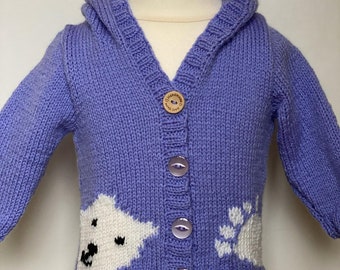 Hand knit/knitted cardigan with hood