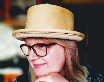 Genuine Leather Pork Pie Hat Natural Color Fashion Hat Personalized Gift TiVergy hat
