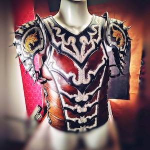 Custom Fantasy Leather Armor, Dragon Armor, Leather Cuirass with Spaulders, Leather Helmet, Leather Gorget, Fantasy Helm, Cosplay, TiVergy