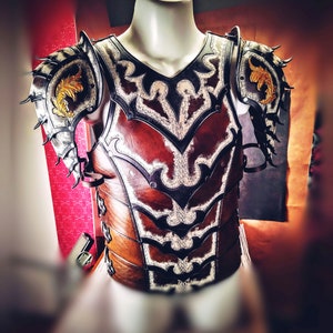 Custom Fantasy Leather Armor, Dragon Armor, Leather Cuirass with Spaulders, Leather Helmet, Leather Gorget, Fantasy Helm, Cosplay, TiVergy