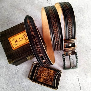 Handmade Leather Belt, Minimalistic Leather Wallet, Custom Belt, Personalized Gift, TiVergy Leather Gift Set