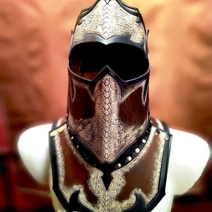 Fantasy Leather Armor, Custom Armor, Leather Helmet, Leather Gorget, Fantasy Helm, Cosplay Armor, TiVergy