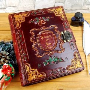 Christmas Gift Book Naughty or Nice Leather Journal Notebook Santa Book Handmade Book TiVergy Leather Book.