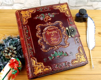 Christmas Gift Book Naughty or Nice Leather Journal Notebook Santa Book Handmade Book TiVergy Leather Book.