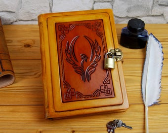 A5 Phoenix Leather Bound Book Gift Book Lock Book Leather Journal Notebook Diary TiVergy Book