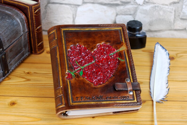 Rose Leather Notebook Personalized Journal Diary Handmade Gift Journal A5 Custom Notebook A4 Refillable Journal Tivergy Book - 