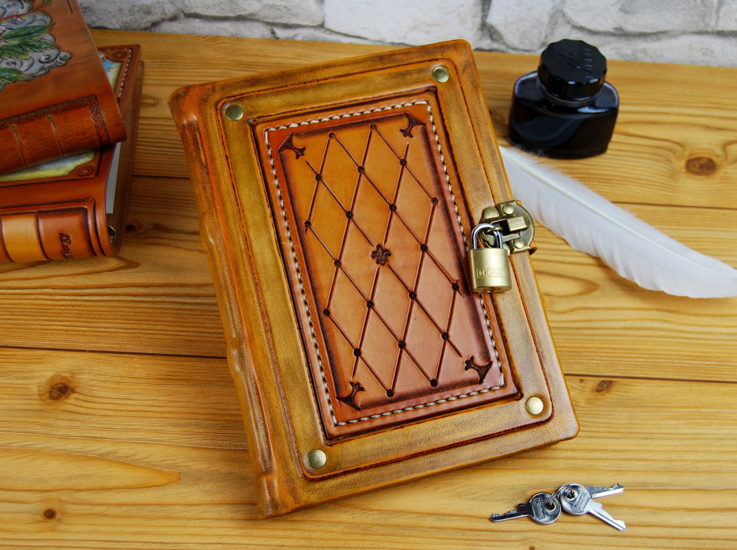 Leather Binding Book Gift Book Lock Book Fleur de Lis Book Etsy