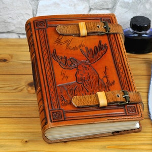 Moose Leather Journal Elk Book A5 Personalized Leather Journal Notebook Diary Custom Journal Gift Book Animal Journal TiVergy Book