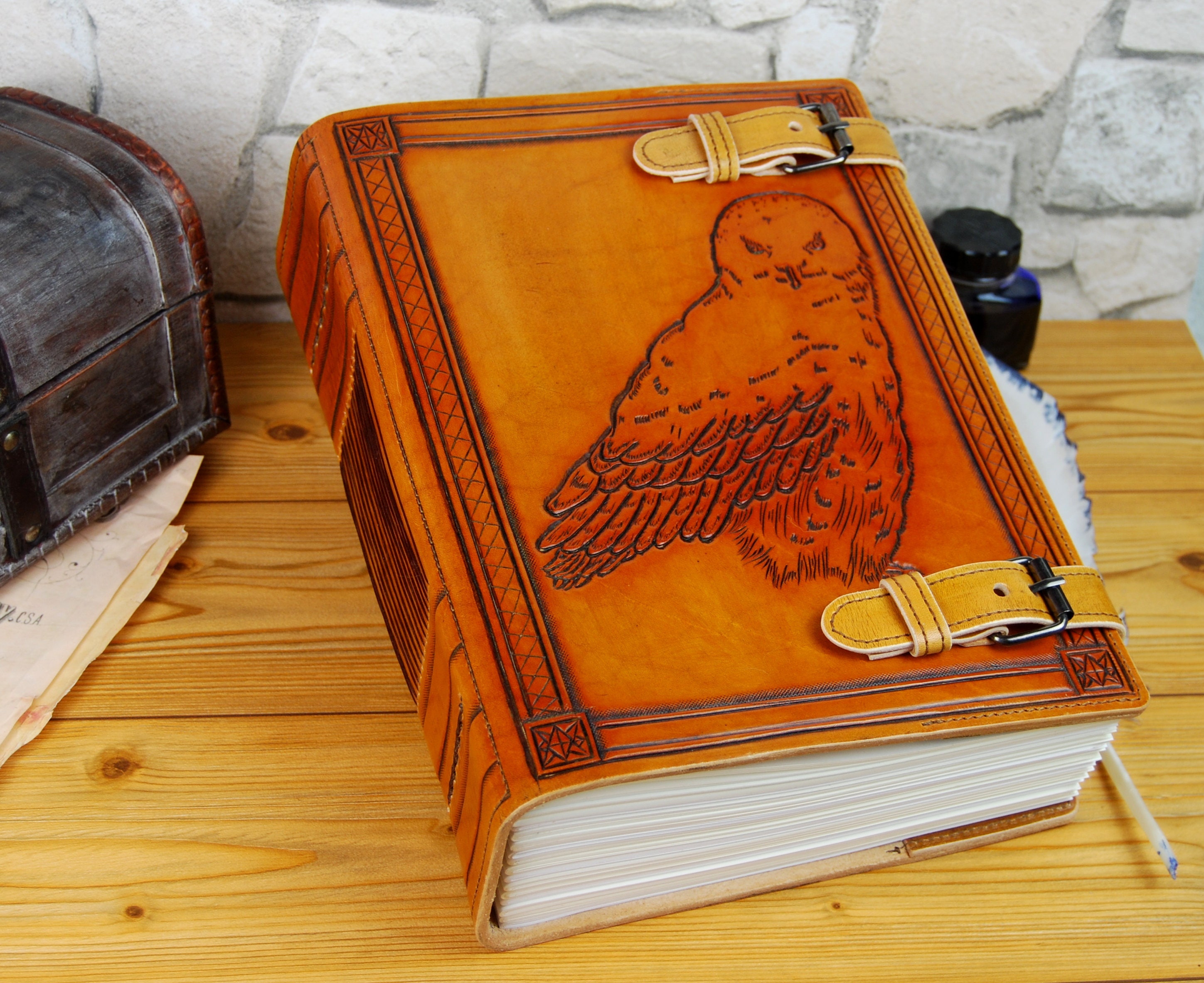 Large Leather Owl Journal Personalized Gift Journal Book Notebook Diary A4 Customized Journal TiVerg