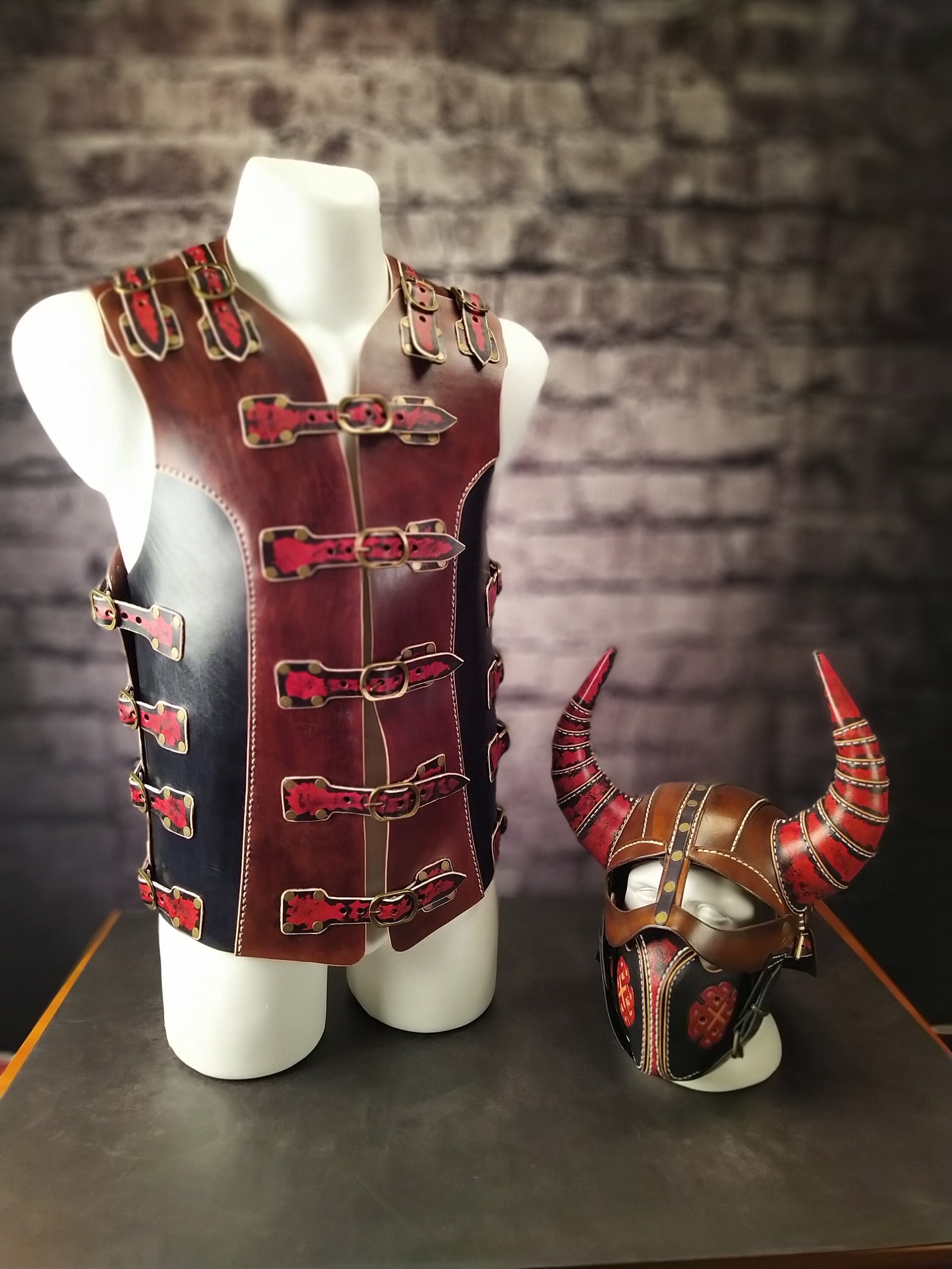 Customizable Viking Armor Leather Vest Bikers Vest Cosplay Armor Personalized Gift Fantasy Leather Armor Viking Helmet TiVergy