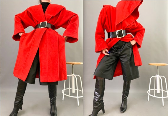 Oversize Cape Coat Wool 80s Designer Lipstick Red… - image 1