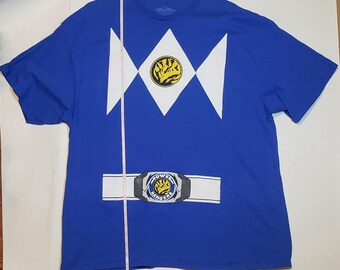 T-shirt Mighty Morphin Power Rangers Vintage - Taille L, Bleu Clair, Neuf Avec Défauts Mineurs