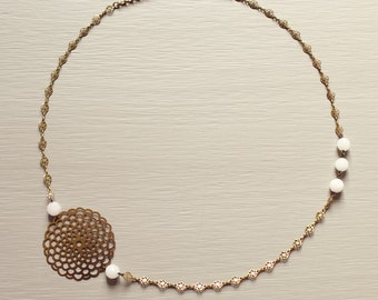 White jade & brass "Hibiscus" Pemberley jewelry wedding headband / hair jewelry / Bohemian Headband / Head chain jewelry / gemstones
