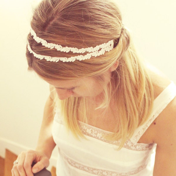 Headband mariage en dentelle blanche feuillage "Laurier" Pemberley bijoux, bijou de cheveux, headband mariée, headband dentelle, bijou retro