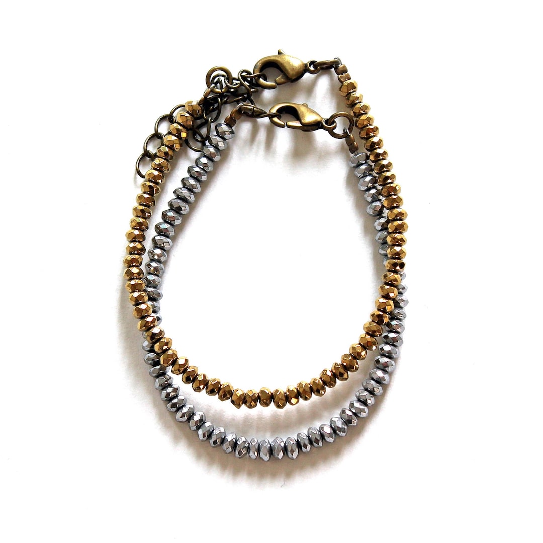 Bracelet Perles D'Agate Matte Et Hématite Dorée - Taille Sur Mesure - 4mm - Pour Homme Et Femme