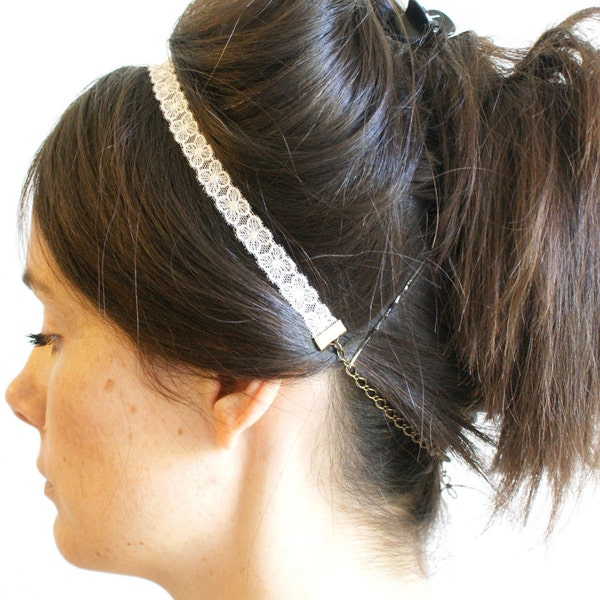 Headband mariage en dentelle fleurie (tulle lurex argenté) "Pensée" Pemberley bijoux, bijou de cheveux, dentelle, bandeau, headband mariée