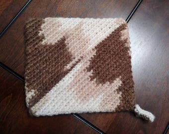 Crocheted Yarn Pot Holders - Single - Brown Beige Taupe Colors