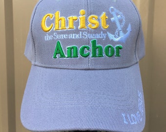 Christian Unisex Adult Embroidered Adjustable Light Grey Baseball Cap (Christ the Sure and Steady Anchor)