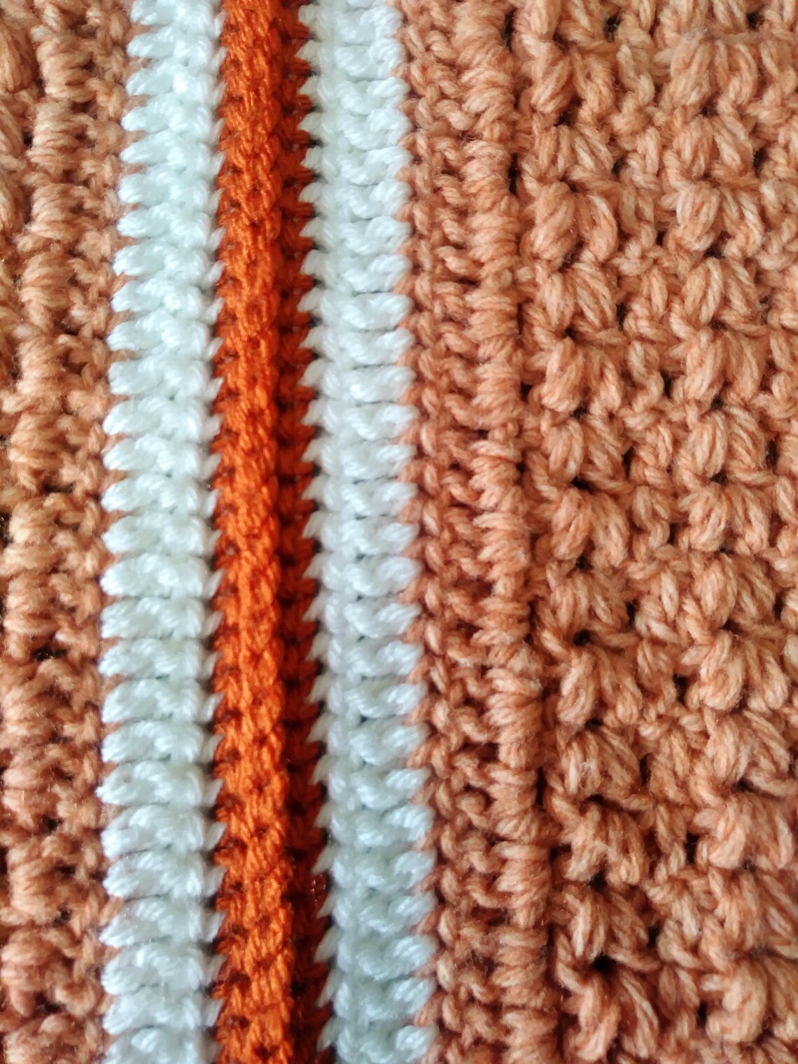 Crocheted Afghan Blanket Throw Salmon Rust White Striped | Etsy
