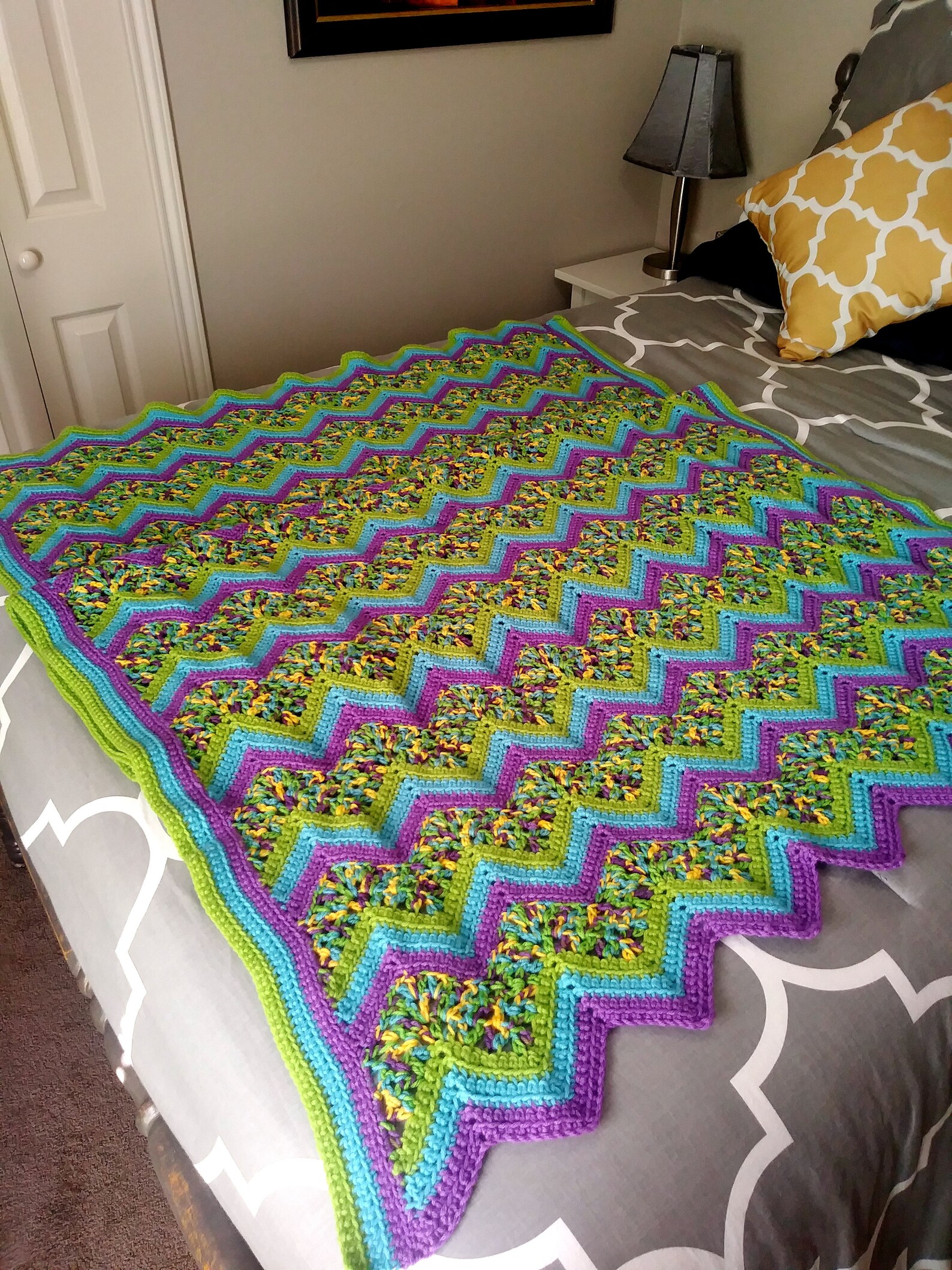 Crocheted Afghan Blanket Throw Lime Green Turquoise Yellow Etsy