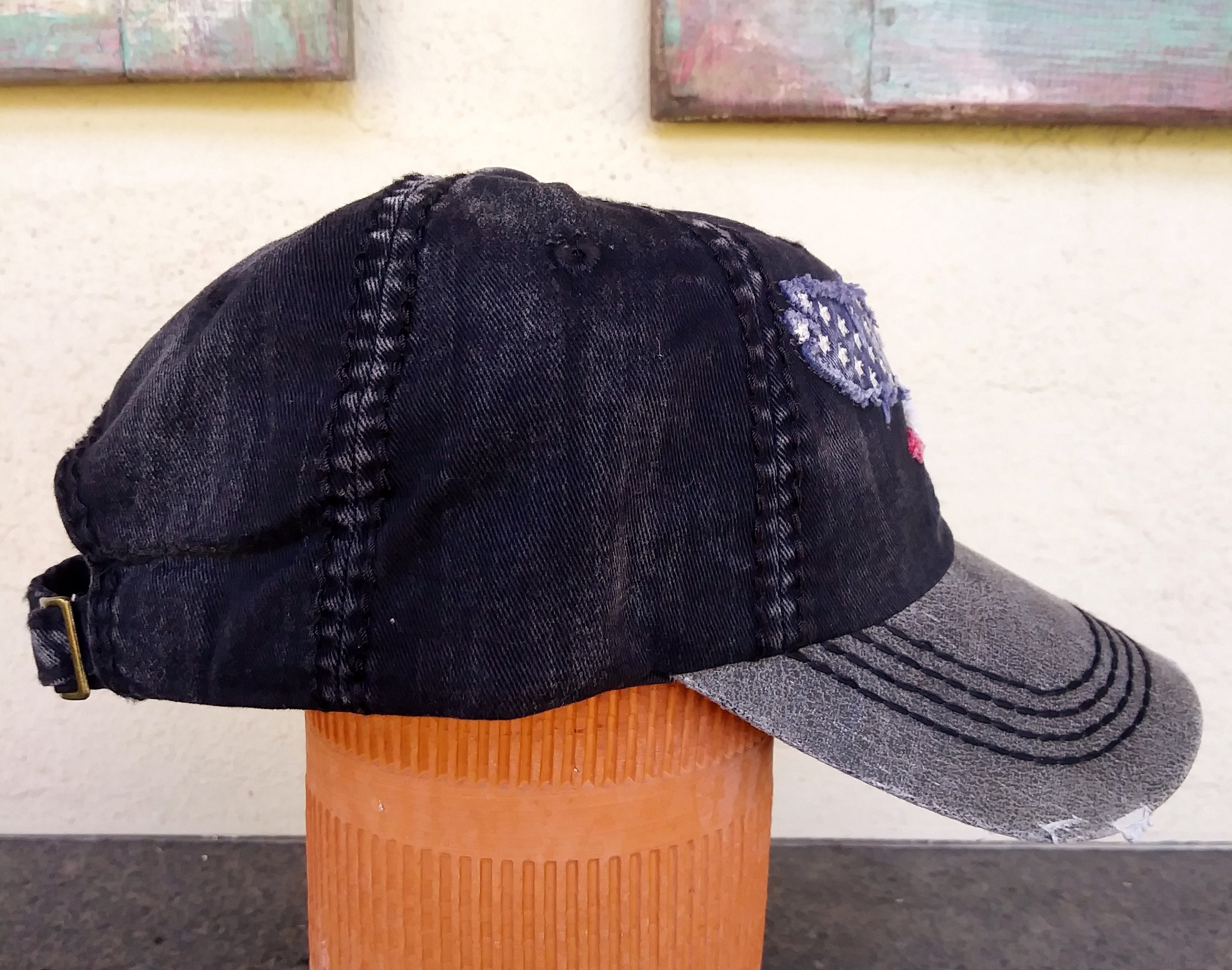Unisex Adult Adjustable Distressed Black Baseball Cap With  display picture 1