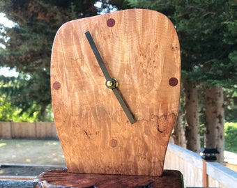 Flame Maple and Burl Rosewood Desk Clock