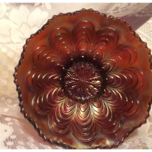 Fenton Peacock Tail Feathers Scalloped Edge Bowl