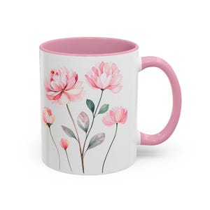 Rosa Blumenkaffeetasse | Buntes Blumenmuster in einer rosa getrimmten Tasse | Perfektes Geschenk für Frühling, Muttertagsgeschenk, Geburtstagsgeschenk,